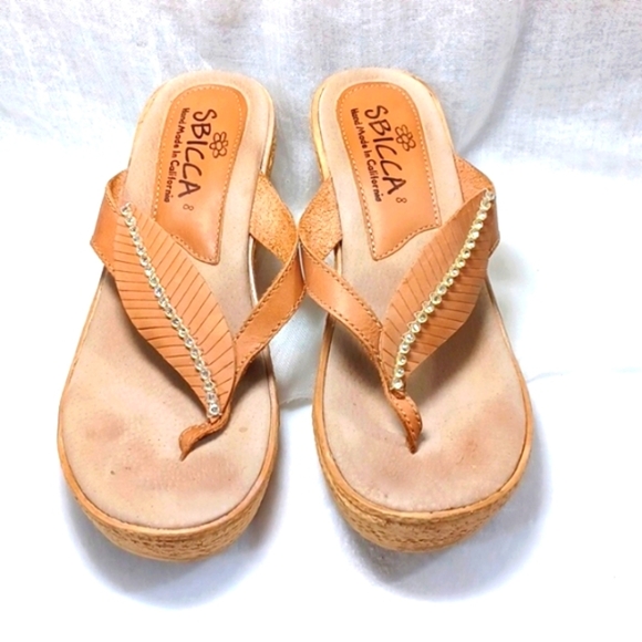 SBICCA California Brown Leather Platform Bling Diamond Sandals Sz 8 New - Picture 1 of 9
